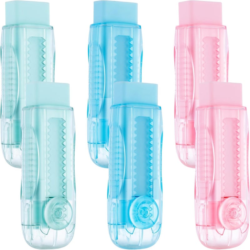 MG 6 Pack Sliding Retractable Rubber Erasers, Push-Pull Large Pencil Erasers with Transparent Plastic Sleeve, Soft Rubber Erasers for Office, Drafting, and Everyday Use - Image 1